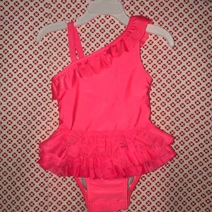 Baby girls asymmetrical strap pink swim suit